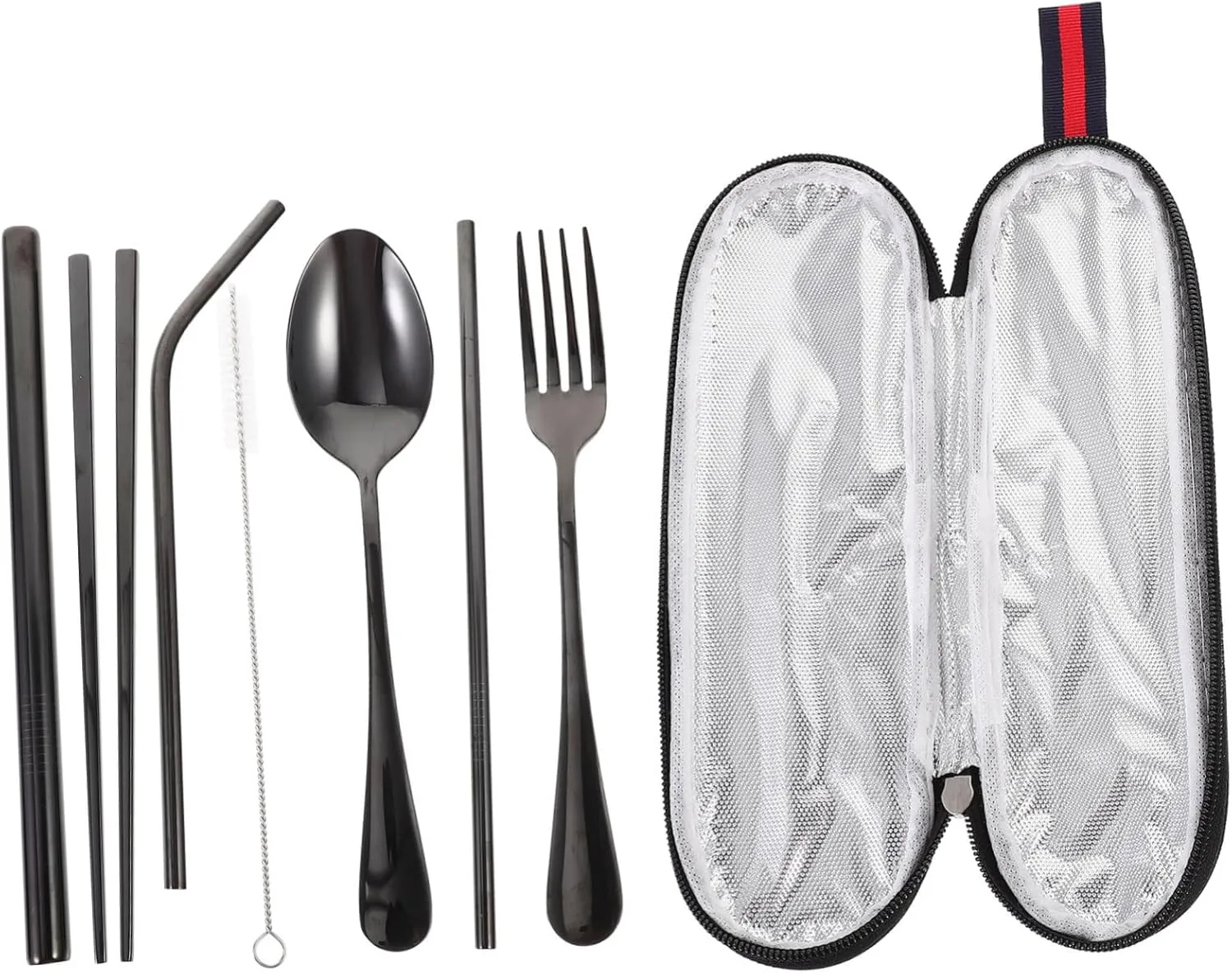 VANZACK 2 Sets Outdoor Travel Tableware and Fork Set Lunch Box Utensils Set Camping Silverware Straw Cleaning Brush Salad Fork Stainless Steel Chopsticks Chopstick Kit Tableware Set