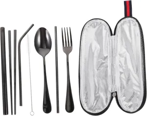 VANZACK 2 Sets Outdoor Travel Tableware and Fork Set Lunch Box Utensils Set Camping Silverware Straw Cleaning Brush Salad Fork Stainless Steel Chopsticks Chopstick Kit Tableware Set