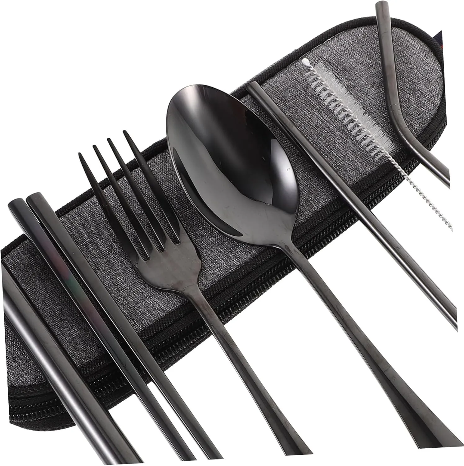 VANZACK 2 Sets Outdoor Travel Tableware and Fork Set Lunch Box Utensils Set Camping Silverware Straw Cleaning Brush Salad Fork Stainless Steel Chopsticks Chopstick Kit Tableware Set