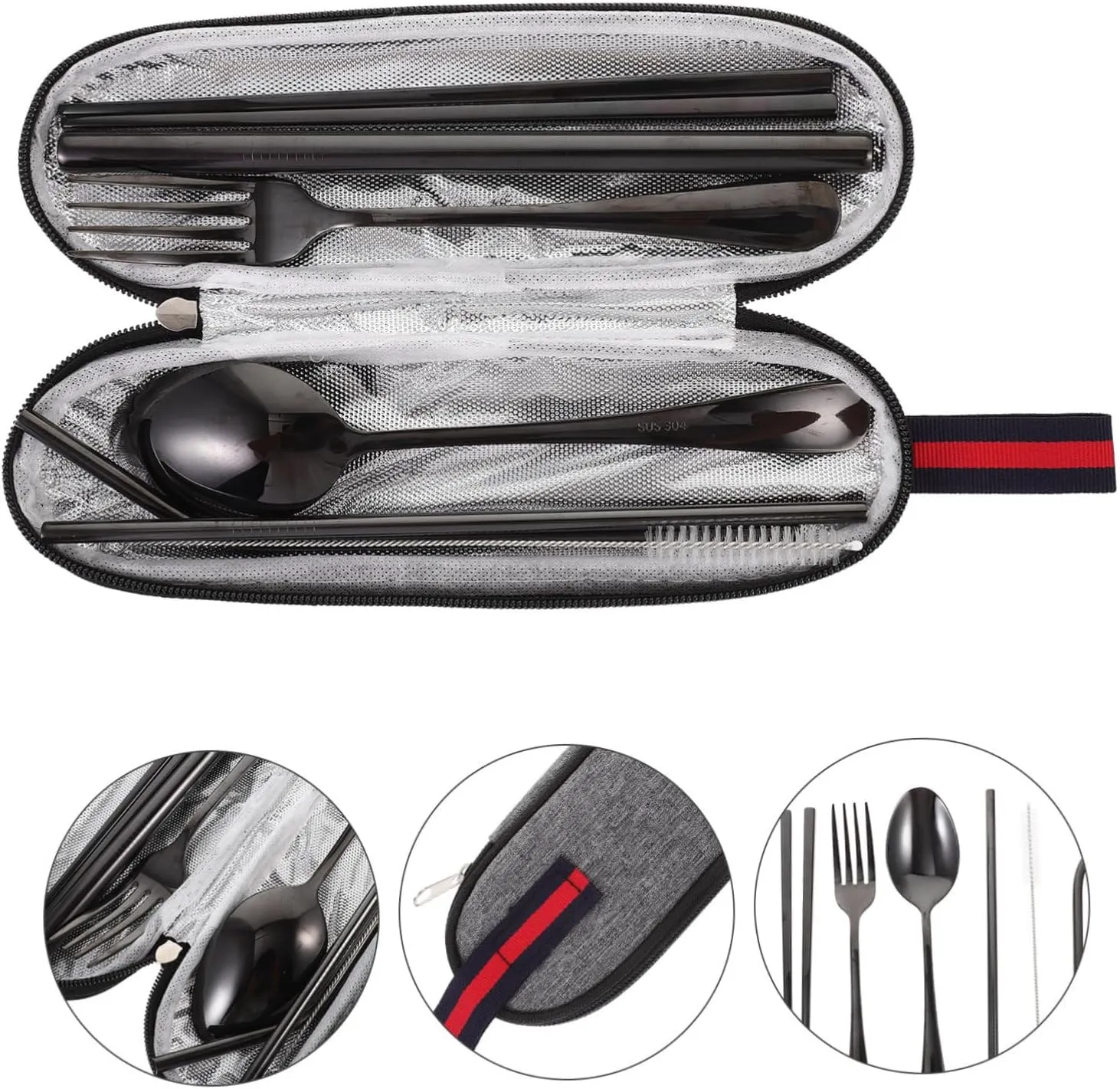VANZACK 2 Sets Outdoor Travel Tableware and Fork Set Lunch Box Utensils Set Camping Silverware Straw Cleaning Brush Salad Fork Stainless Steel Chopsticks Chopstick Kit Tableware Set