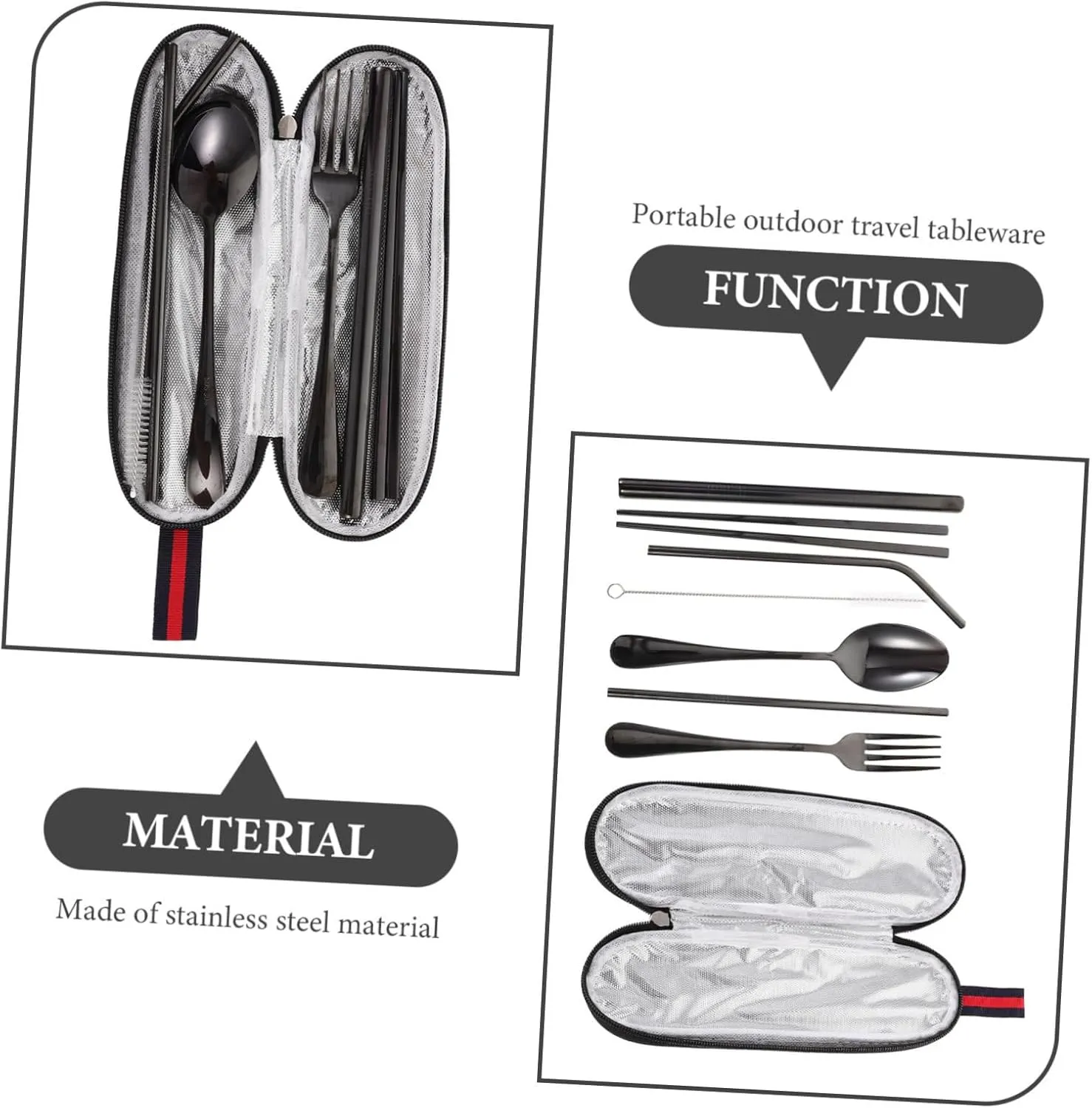 VANZACK 2 Sets Outdoor Travel Tableware and Fork Set Lunch Box Utensils Set Camping Silverware Straw Cleaning Brush Salad Fork Stainless Steel Chopsticks Chopstick Kit Tableware Set