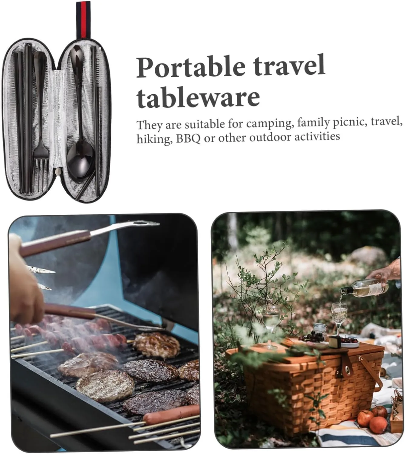 VANZACK 2 Sets Outdoor Travel Tableware and Fork Set Lunch Box Utensils Set Camping Silverware Straw Cleaning Brush Salad Fork Stainless Steel Chopsticks Chopstick Kit Tableware Set
