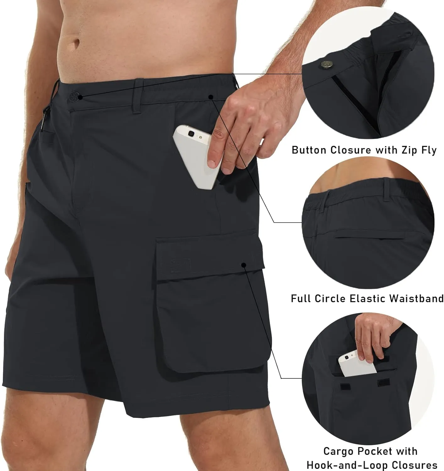 VAYAGER Men's Stretch Cargo Shorts Quick Dry Lightweight Shorts for Hiking Golf Travel Outdoor Casual