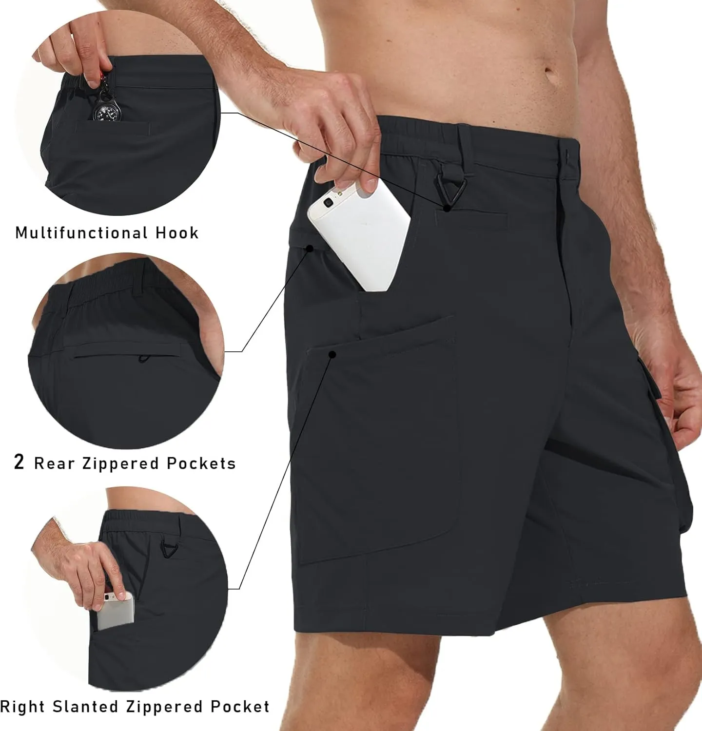 VAYAGER Men's Stretch Cargo Shorts Quick Dry Lightweight Shorts for Hiking Golf Travel Outdoor Casual