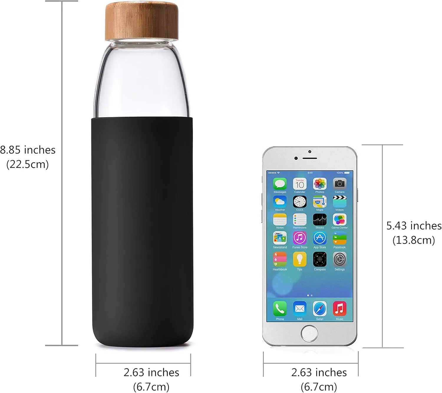 veegoal 18 Oz Borosilicate Glass Water Bottles with Bamboo Lid, BPA-FREE, Non-Slip Silicone Sleeve, and Stainless Steel Leak Proof Lid - Reusable Glass Bottle for Men and Women