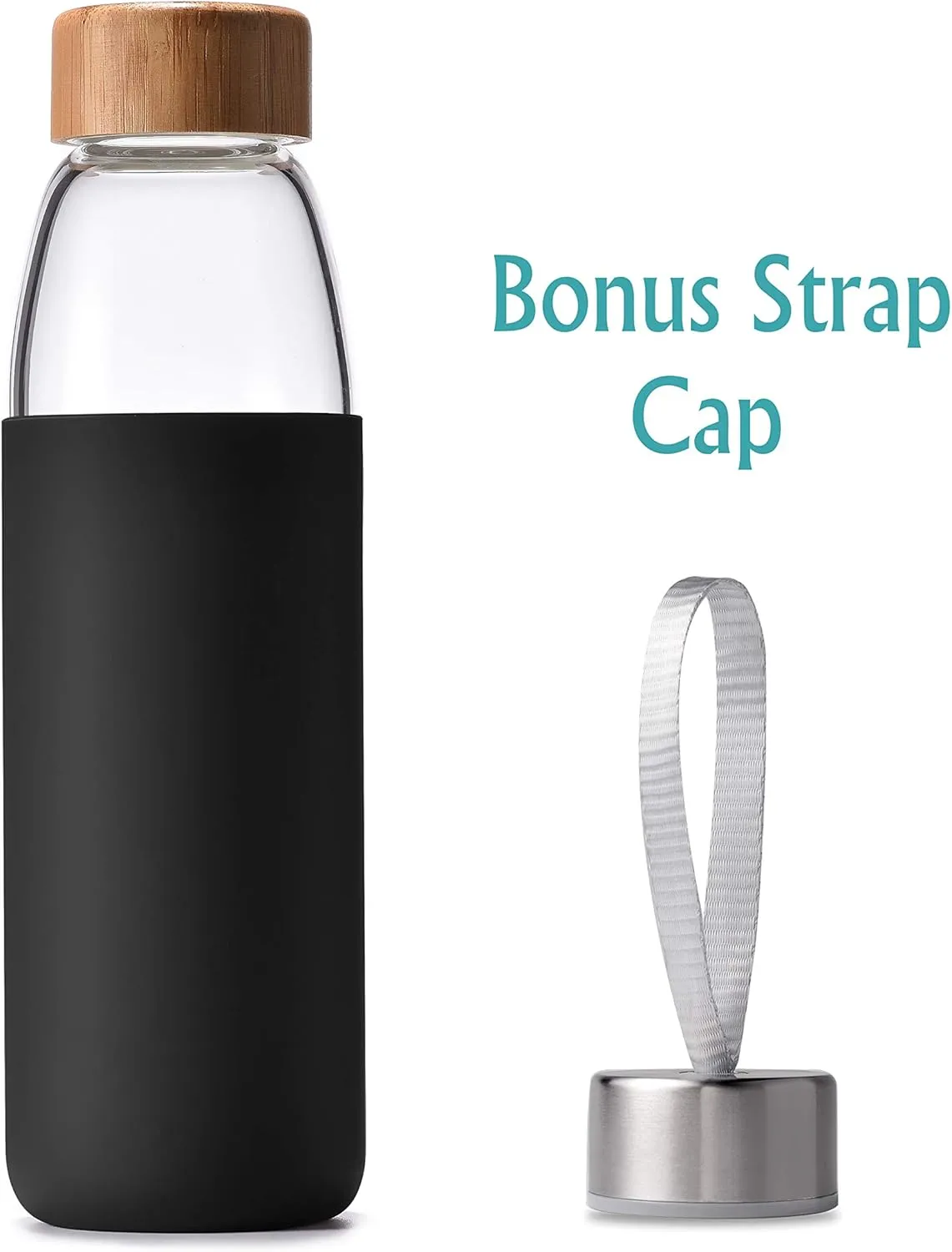 veegoal 18 Oz Borosilicate Glass Water Bottles with Bamboo Lid, BPA-FREE, Non-Slip Silicone Sleeve, and Stainless Steel Leak Proof Lid - Reusable Glass Bottle for Men and Women