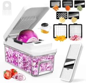 Vegetable Chopper: 10 in 1 Food Chopper - Onion Vegetable Slicer Cutter Dicer, Veggie Cutter with Container, 7 Blades, Kitchen Gadgets for Carrot Salad Garlic Potato Slicer