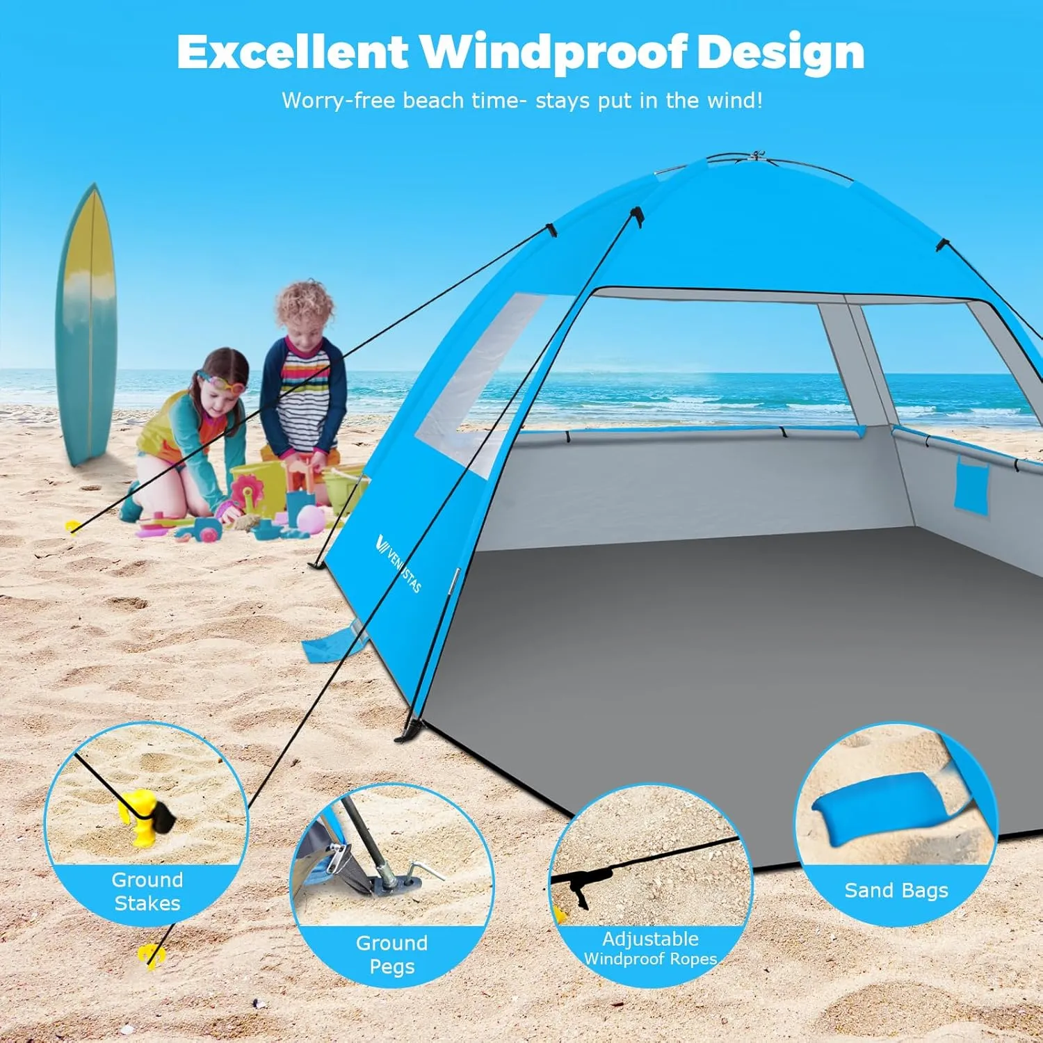 Venustas Beach Tent Sun Shelter for 3-10 Person, UPF 50  UV Protection Canopy, Lightweight and Easy Setup Cabana, Portable Beach Shade