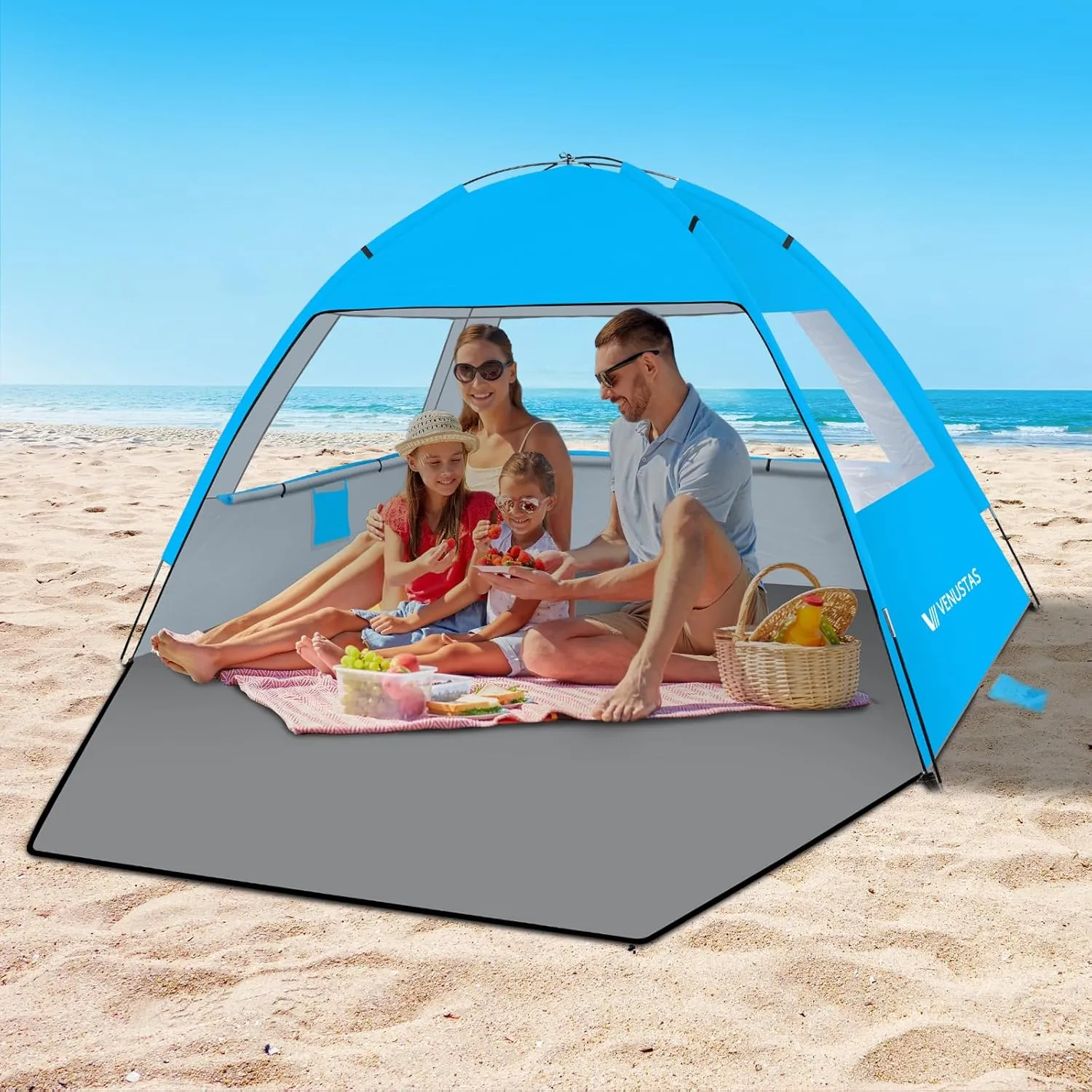 Venustas Beach Tent Sun Shelter for 3-10 Person, UPF 50  UV Protection Canopy, Lightweight and Easy Setup Cabana, Portable Beach Shade