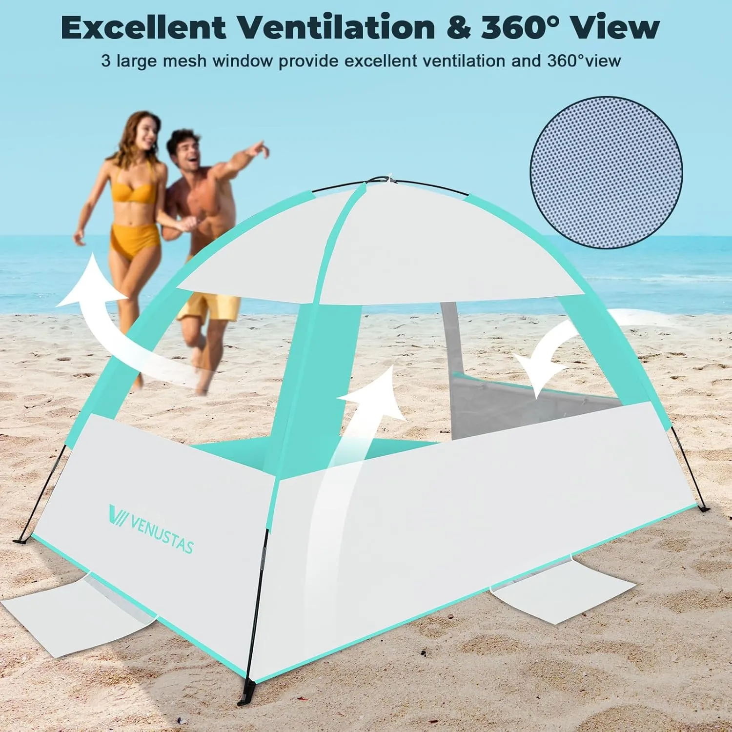 Venustas Beach Tent Sun Shelter for 3-10 Person, UPF 50  UV Protection Canopy, Lightweight and Easy Setup Cabana, Portable Beach Shade