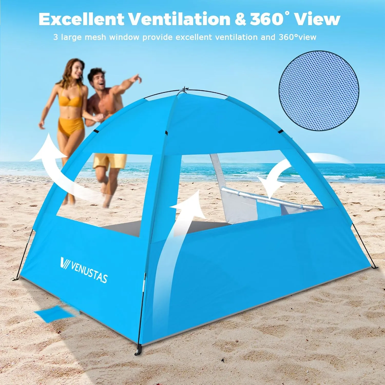 Venustas Beach Tent Sun Shelter for 3-10 Person, UPF 50  UV Protection Canopy, Lightweight and Easy Setup Cabana, Portable Beach Shade