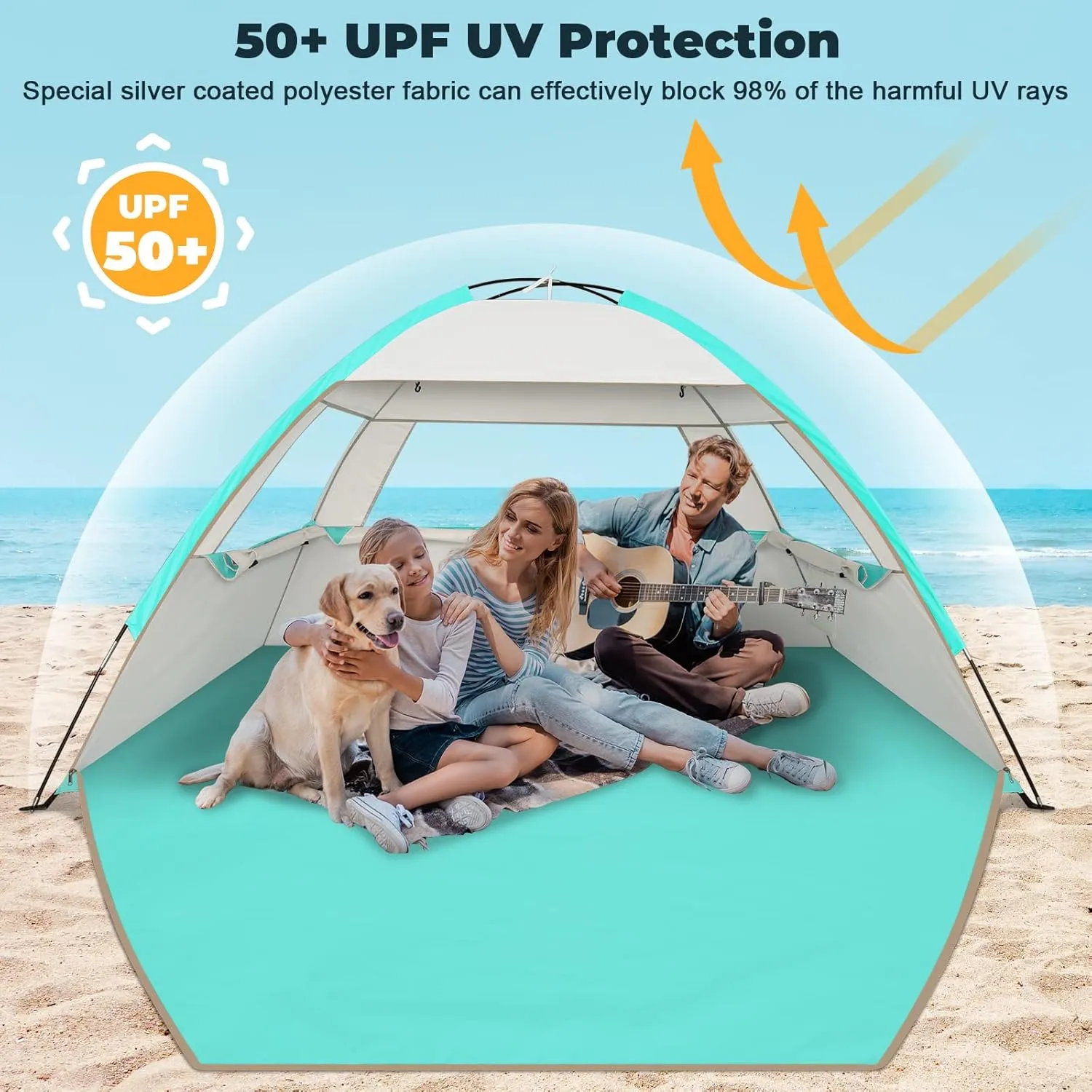 Venustas Beach Tent Sun Shelter for 3-10 Person, UPF 50  UV Protection Canopy, Lightweight and Easy Setup Cabana, Portable Beach Shade