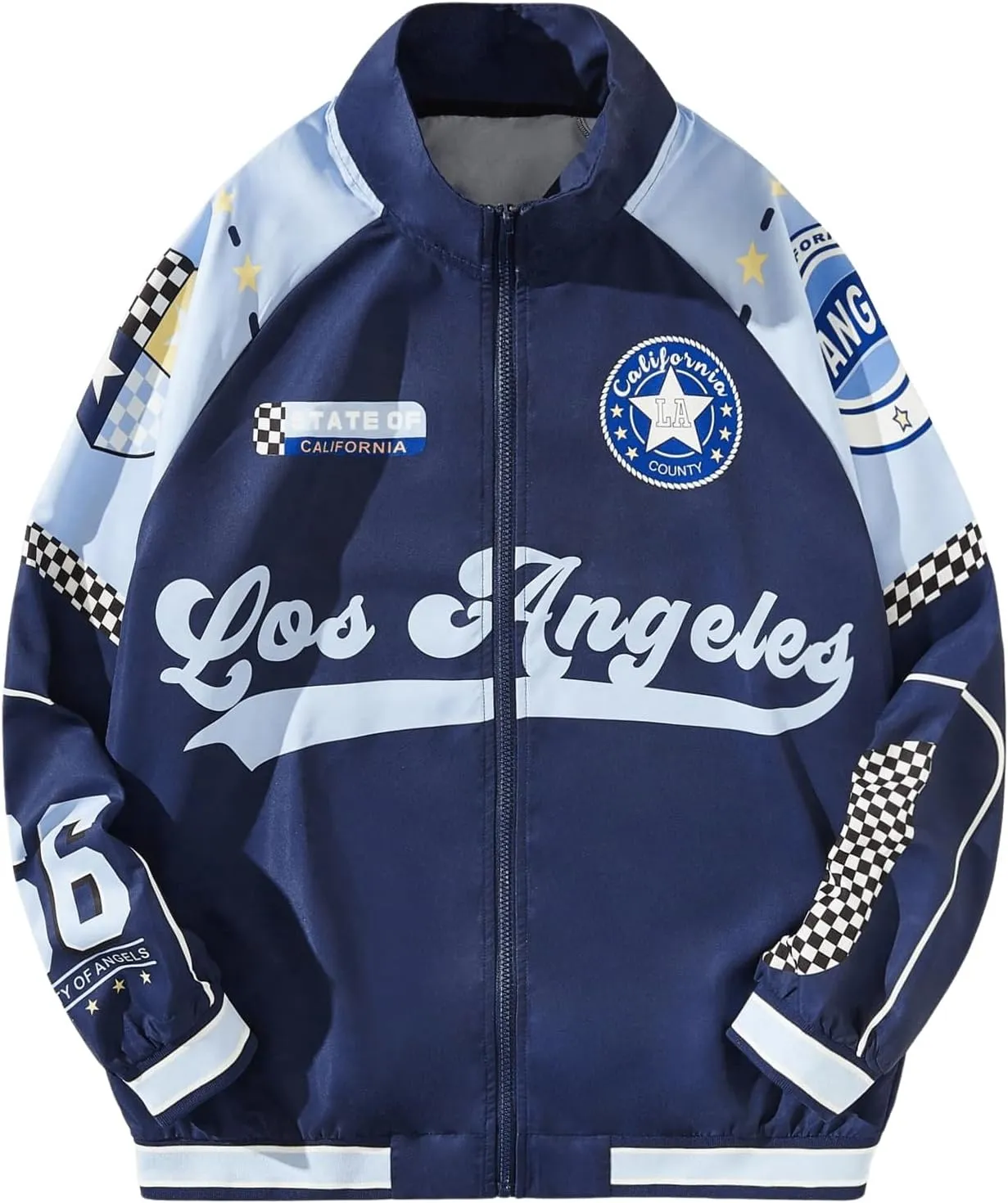 Verdusa Men's Varsity Jackets Zip Up Letter Graphic Baseball Jacket Outerwear
