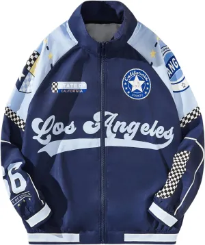 Verdusa Men's Varsity Jackets Zip Up Letter Graphic Baseball Jacket Outerwear