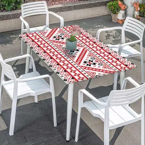 Vermilion Black White Rectangle Tables Decor Old Fashioned Cultural Motifs Picnic Fitted Tablecloth Rectangle Table Cover Art Fits up 5 Foot Tables