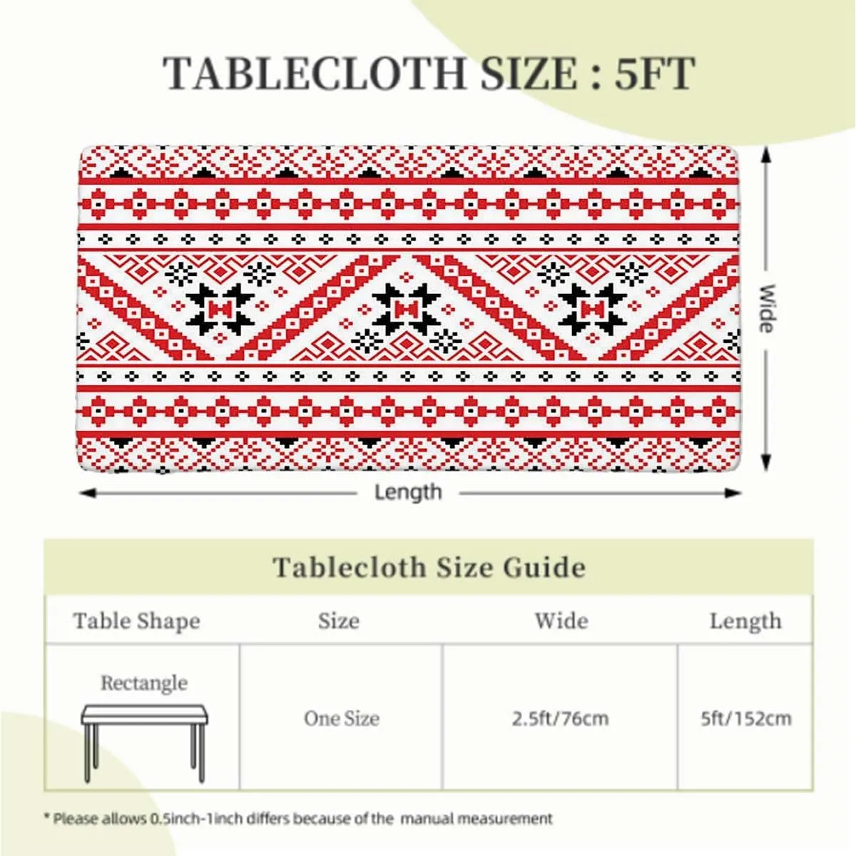 Vermilion Black White Rectangle Tables Decor Old Fashioned Cultural Motifs Picnic Fitted Tablecloth Rectangle Table Cover Art Fits up 5 Foot Tables