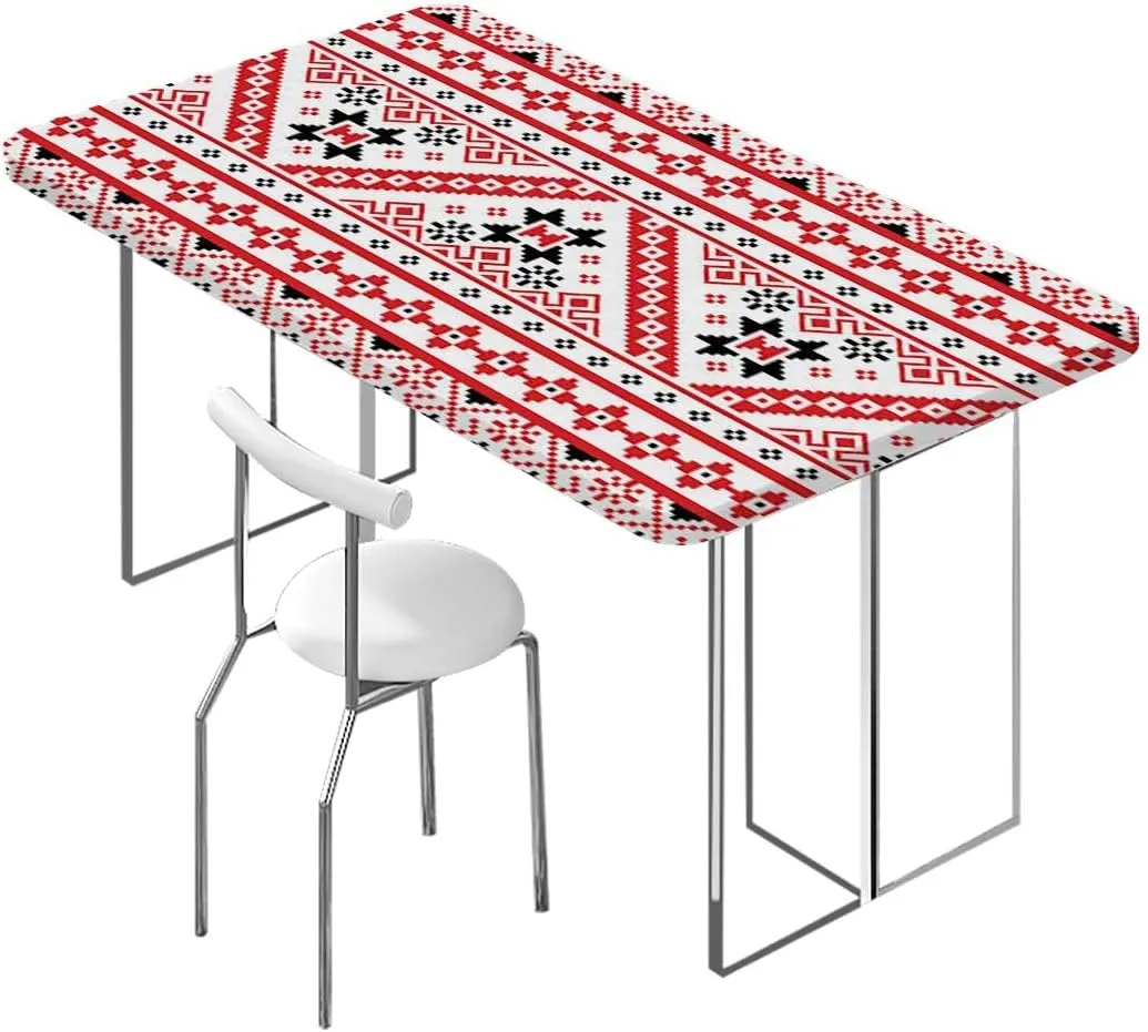 Vermilion Black White Rectangle Tables Decor Old Fashioned Cultural Motifs Picnic Fitted Tablecloth Rectangle Table Cover Art Fits up 5 Foot Tables