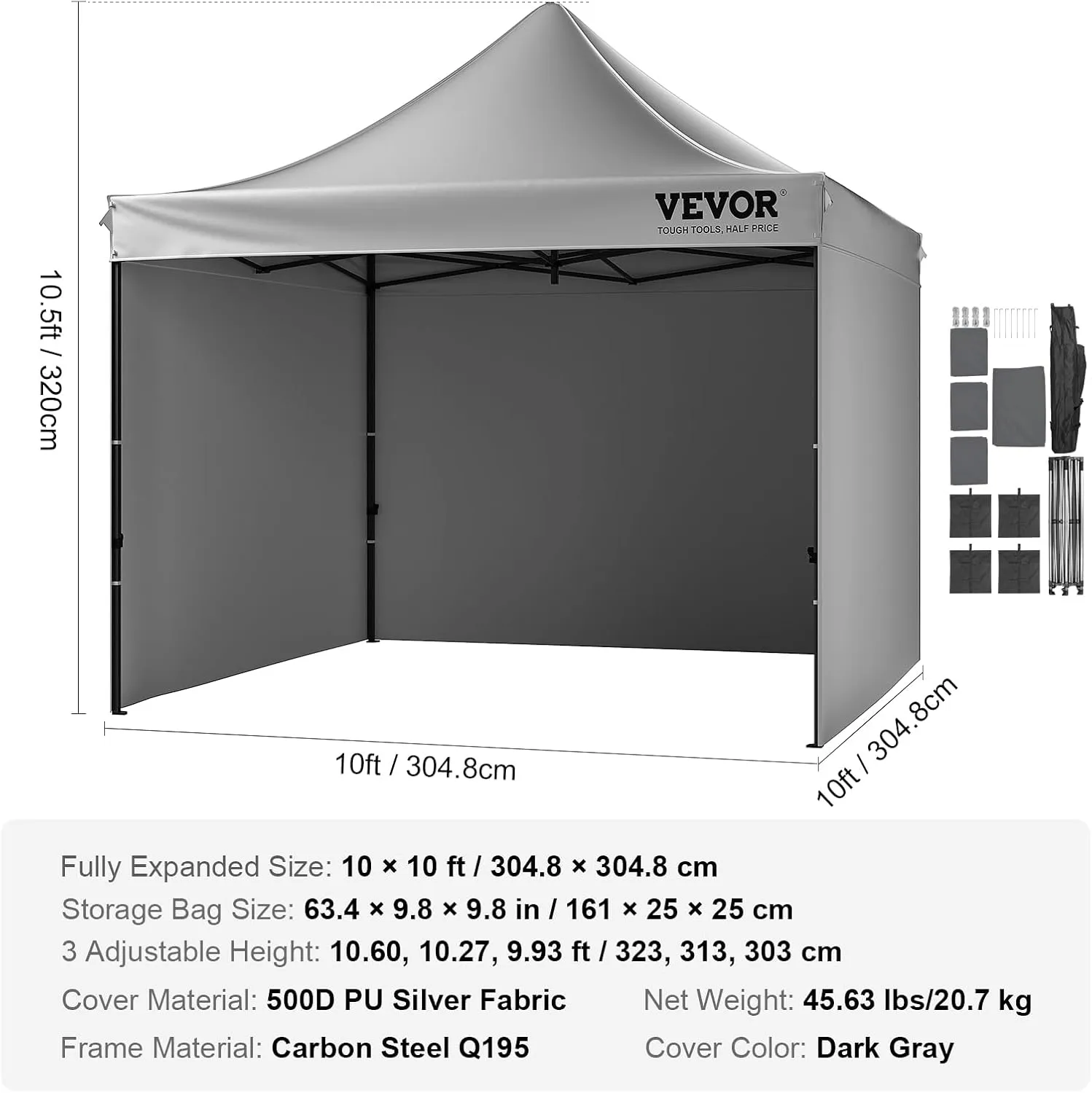 VEVOR 10x10 FT Pop up Canopy with Removable Sidewalls, Instant Canopies Portable Gazebo & Wheeled Bag, UV Resistant Waterproof, Enclosed Canopy Tent for Outdoor Events, Patio, Backyard, Party, Camping