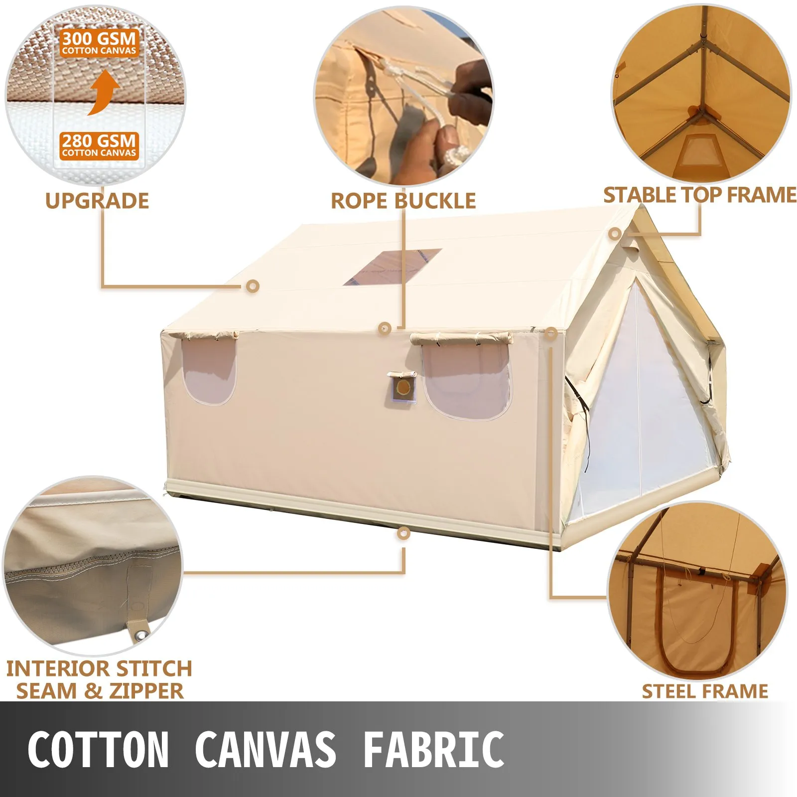VEVOR Canvas Wall Tent 10x12ft | Waterproof, Durable, and Spacious Tent for Outdoor Camping and Hunting