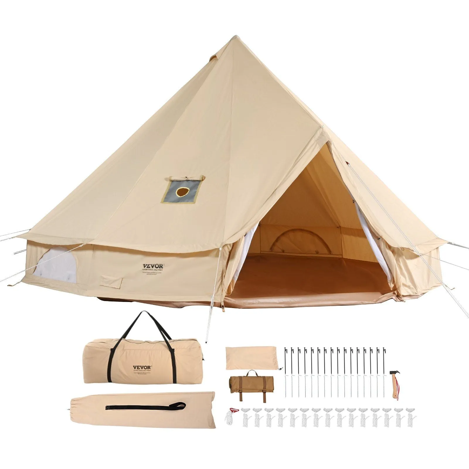 VEVOR Privacy-protected Large Stove Family Wall Detachable Yurt Waterproof with Canvas Tent Camping, Fairly priced Side Person 23'x23'x137"(Diameter Breathable 7M) Tent, 12 for and Jack Glamping Bell
