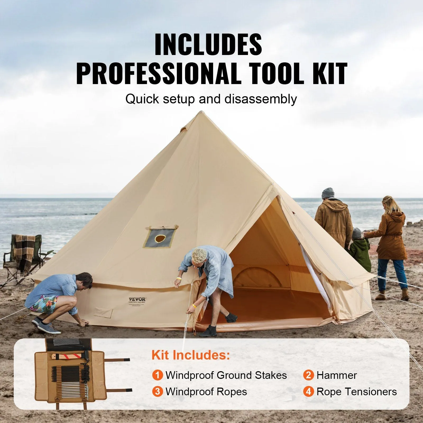 VEVOR Privacy-protected Large Stove Family Wall Detachable Yurt Waterproof with Canvas Tent Camping, Fairly priced Side Person 23'x23'x137"(Diameter Breathable 7M) Tent, 12 for and Jack Glamping Bell