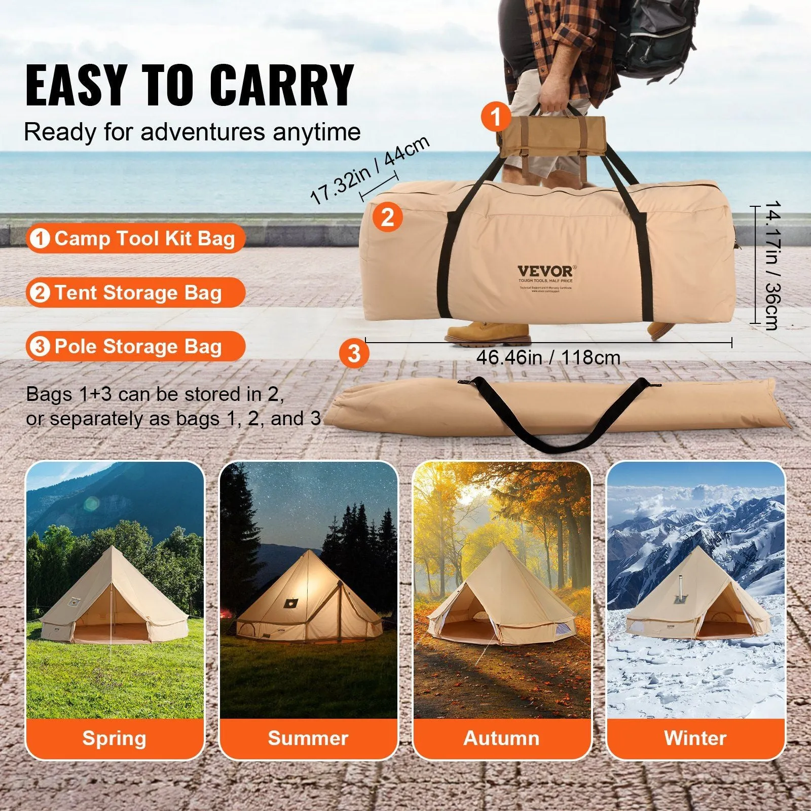 VEVOR Privacy-protected Large Stove Family Wall Detachable Yurt Waterproof with Canvas Tent Camping, Fairly priced Side Person 23'x23'x137"(Diameter Breathable 7M) Tent, 12 for and Jack Glamping Bell