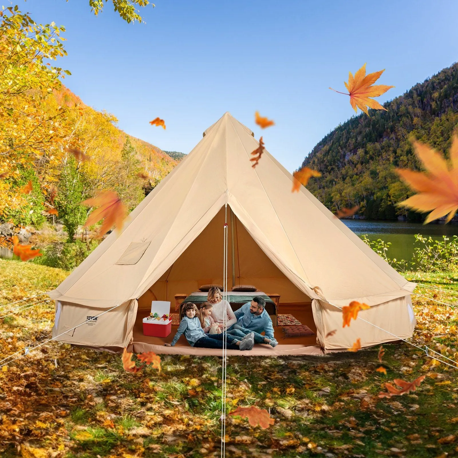VEVOR Privacy-protected Large Stove Family Wall Detachable Yurt Waterproof with Canvas Tent Camping, Fairly priced Side Person 23'x23'x137"(Diameter Breathable 7M) Tent, 12 for and Jack Glamping Bell