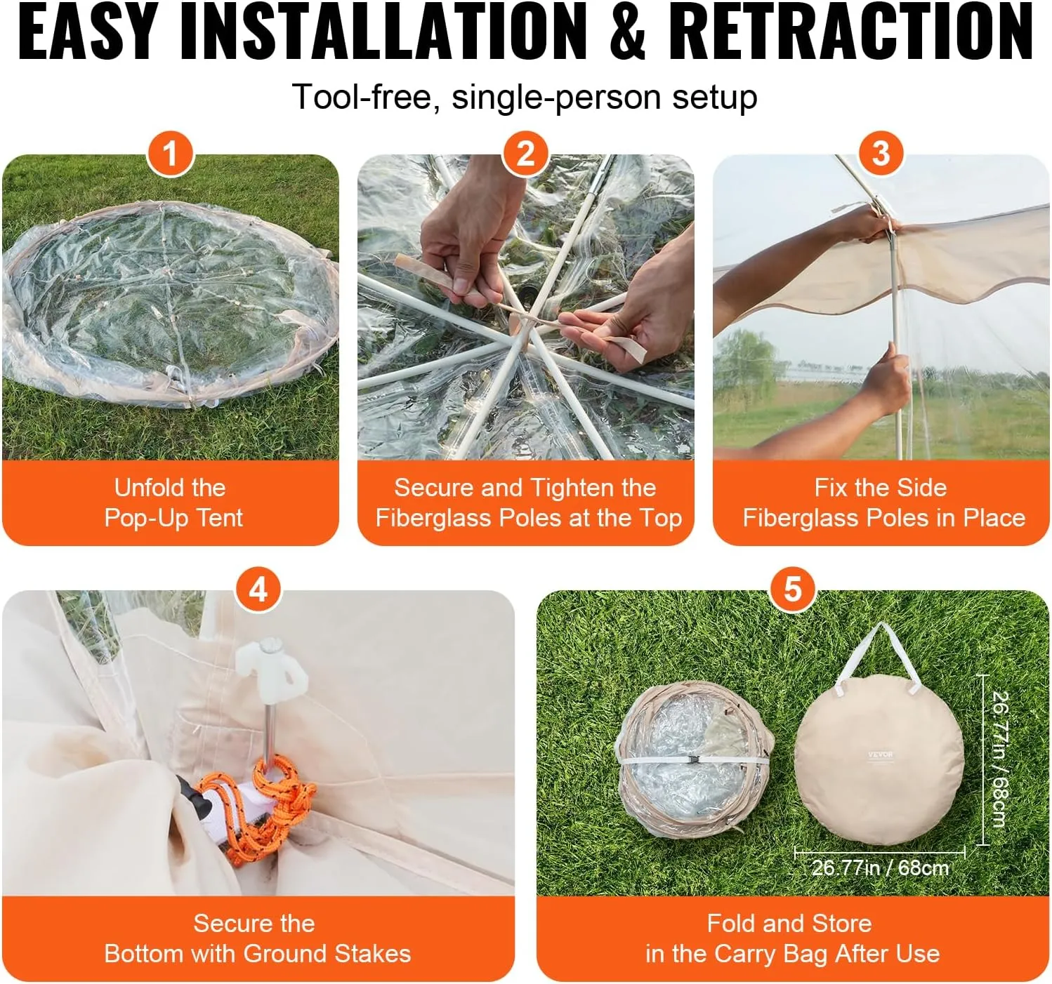 VEVOR Upgraded Pop up Bubble Tent for 8-10 People - Need Simple Assembly - 12x11.1ft Outdoor Clear Bubble Tent Dome, Weatherproof Clear Tent Shelter for Soccer, Football, Softball, Events, and Parades