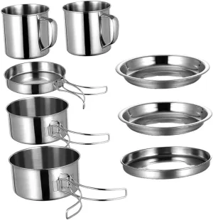 VICASKY Camping Cooking Pan Kit 8-Piece Cookware Set Compact Lightweight for Outdoor Travel and Camping