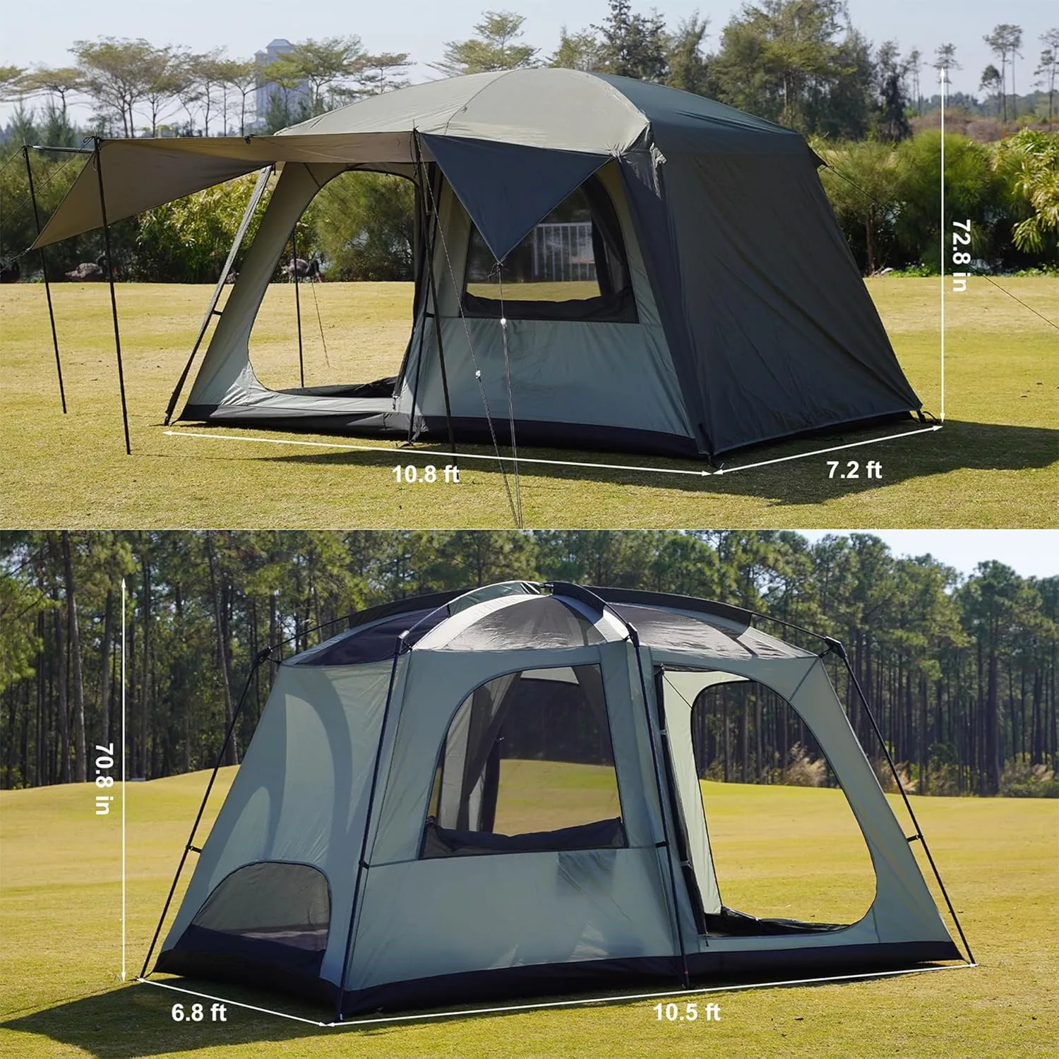 Vidalido 4-6 Person Camping Tent with 3 Door 2 Room Large Family Cabin Tents, Double Layer Waterproof Portable Glamping Tent, Big Tents for Outdoor Camping Hiking and Backpacking