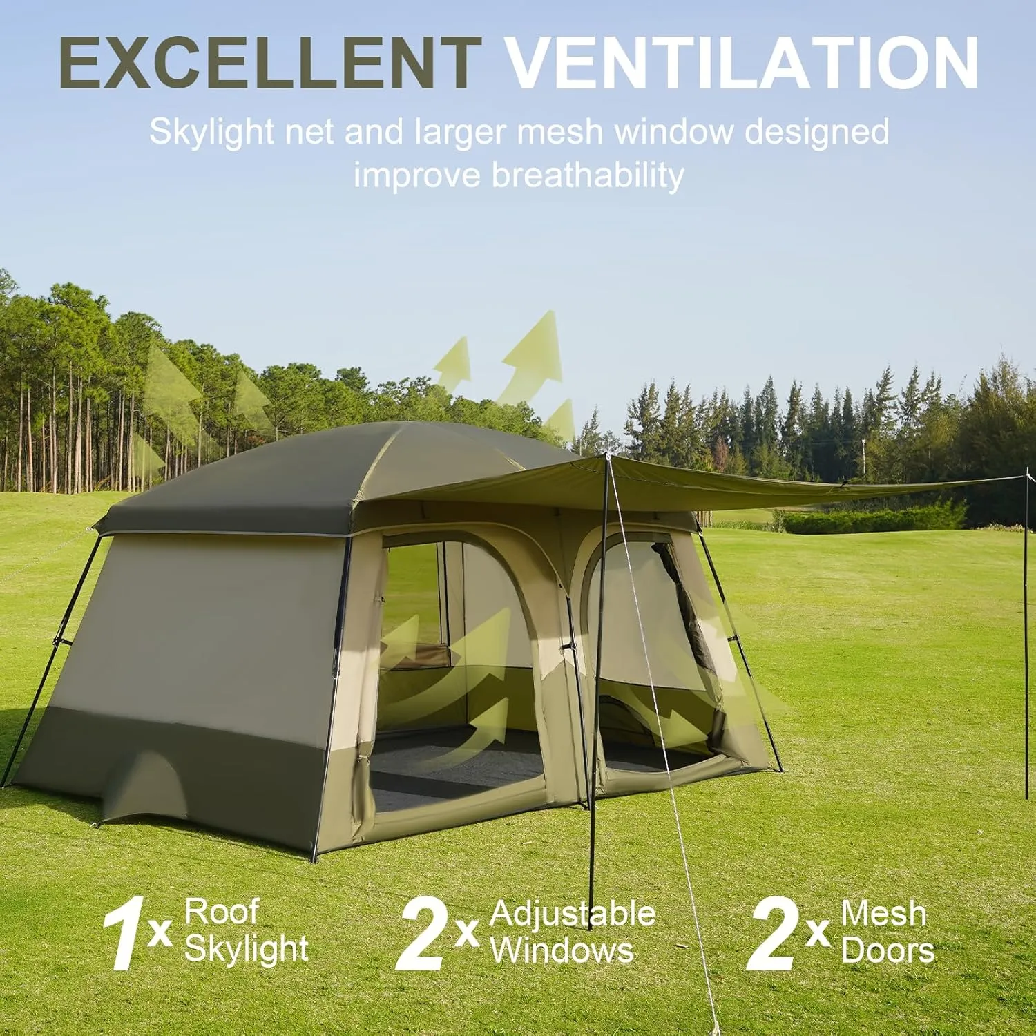 Vidalido Tents，3-4 Person Camping Tent with Extended Vestibule，Weather Resistant Family Tents with Breathable Mesh Windows，Easy Install Waterproof Outdoor Tent for Backpacking and Camping Hiking