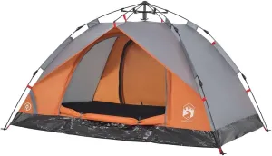 vidaXL Camping Tent Dome 3-Person, Garden Shelter, Portable Canopy for Outdoor Patio Hiking, Foldable Dome Tent, Gray and Orange Quick Release