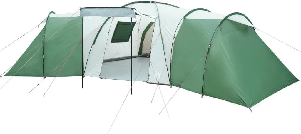 vidaXL Dome Camping Tent for 12 Persons - Lightweight, Easy Setup, Green 185T Taffeta, Water-Resistant with Rainfly, Ventilated Mesh, PE Floor