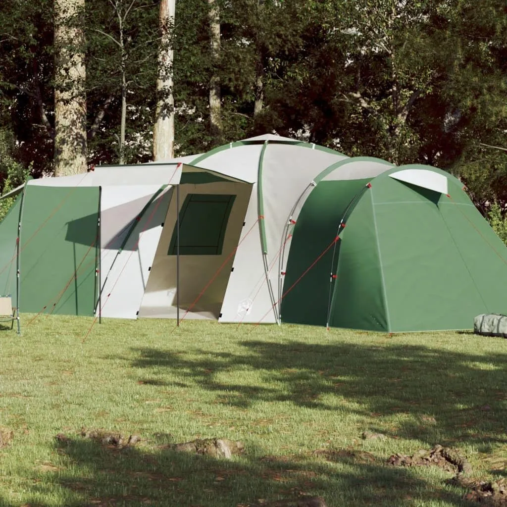 vidaXL Dome Camping Tent for 12 Persons - Lightweight, Easy Setup, Green 185T Taffeta, Water-Resistant with Rainfly, Ventilated Mesh, PE Floor