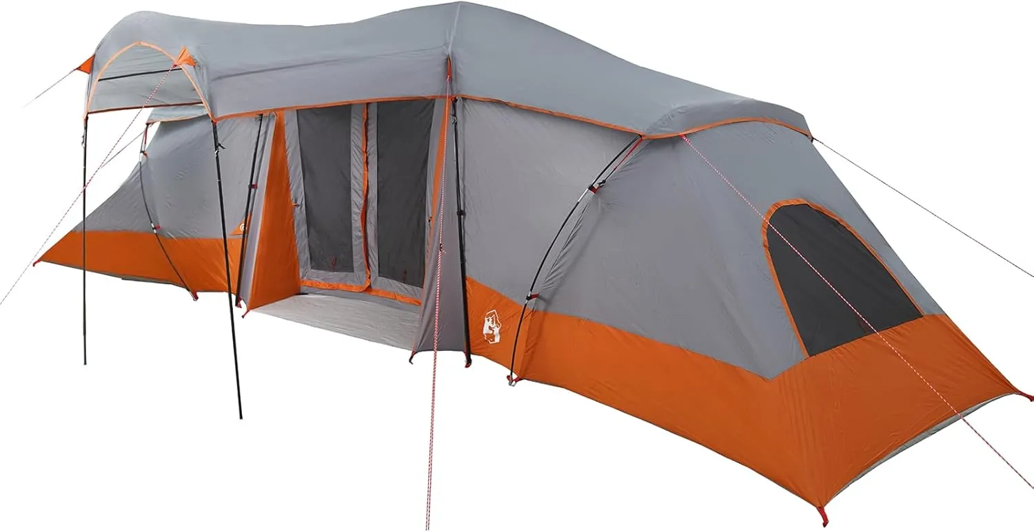 vidaXL Large Outdoor Camping Tent for 6 People UV Resistant Waterproof Grey and Orange Easy Setup Carrying Bag Included Family Person Lightweight Gear with Portable
