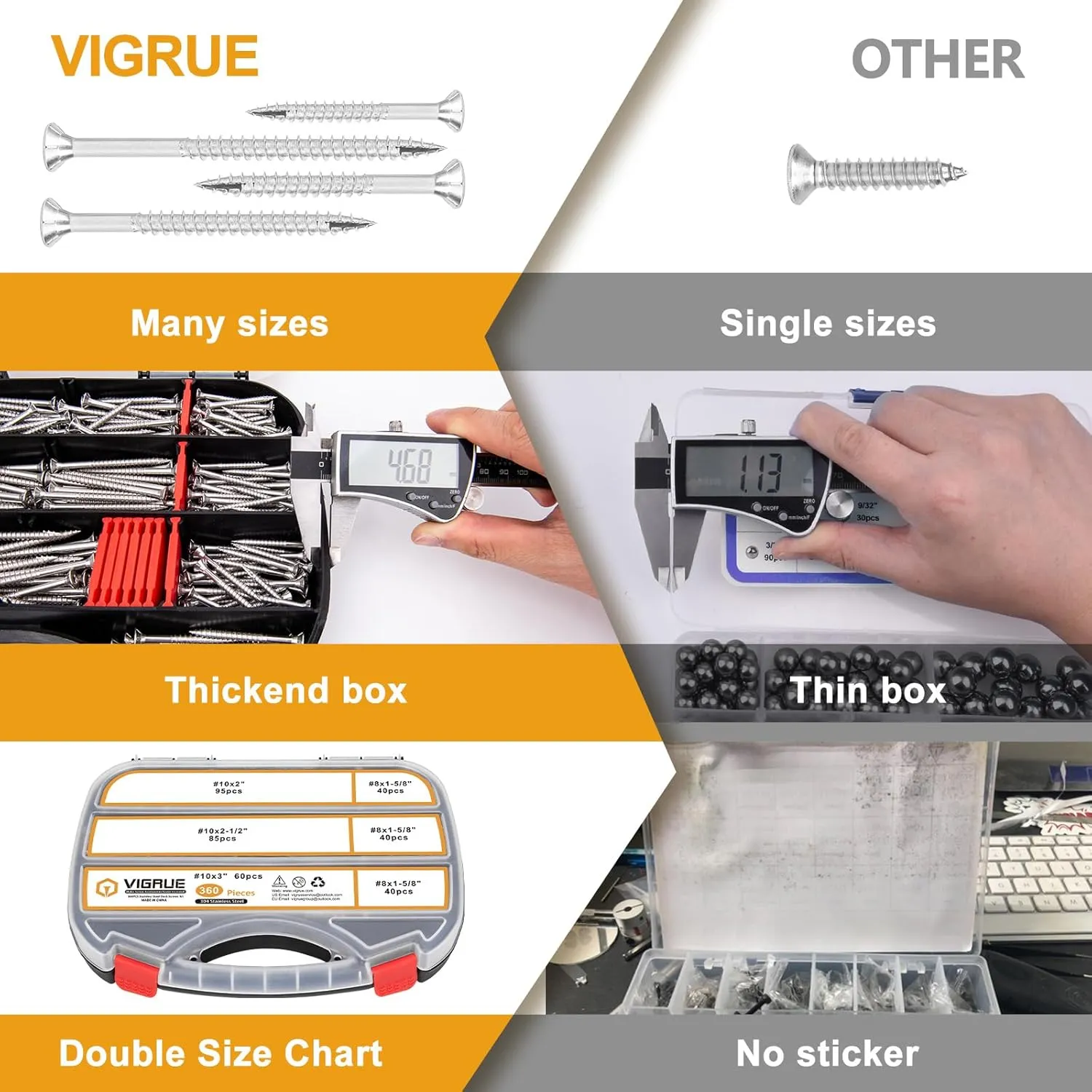 VIGRUE 360PCS Deck Screws Torx Wood Screws #8 x 1-5/8" #10 x 1-1/2" and 2" Stainless Steel Rust Resistant Outdoor Decking Screws Torx Drive Head Deck Screw with T20 and T25 Star Bit
