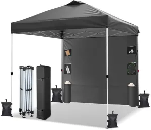 VINGLI 10x10 Pop Up Canopy Tent with 1 Sidewall and Sandbags, Tents for Parties One Person Set Up Outdoor Pop Up Tent for Camping Beach