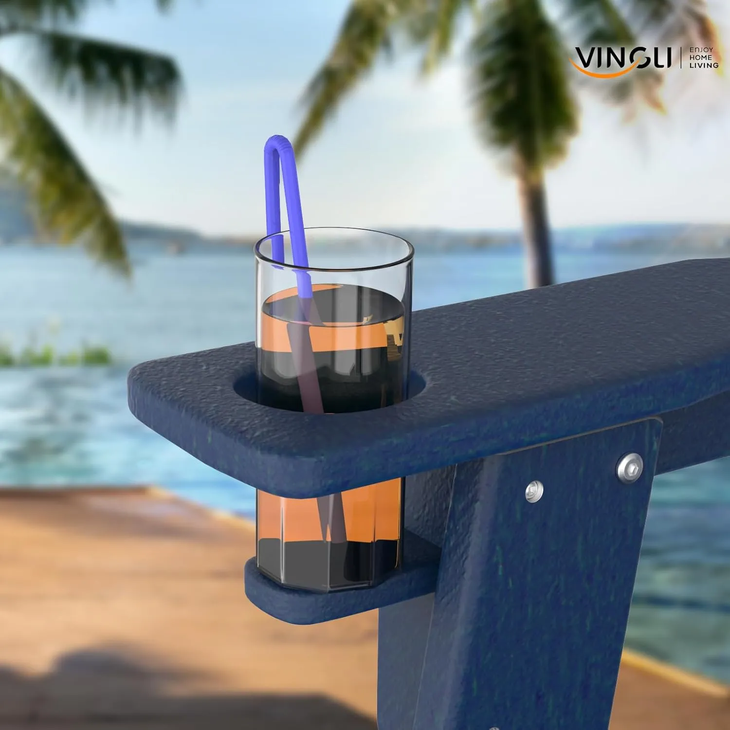 VINGLI Plastic Adirondack Chairs, Folding with Cup Holder, Waterproof HDPE Material, Comfortable 380lb Weight Capacity for Outdoor Pool Patio Lounge Chair Lawn Furniture Firepit (Navy Blue)