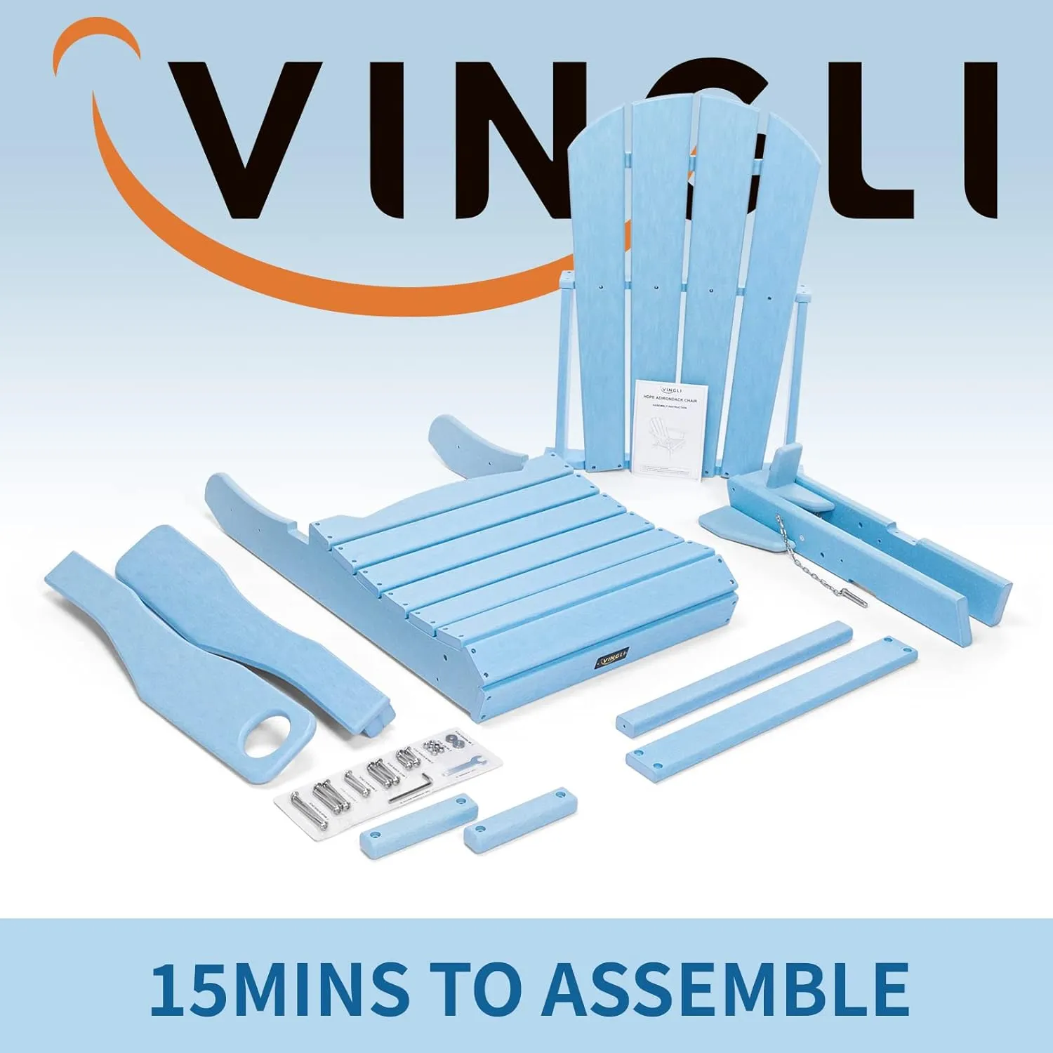 VINGLI Plastic Folding Adirondack Chair with Cup Holder, 100% Recyclable Waterproof HDPE Material, Comfortable 380lb Weight Capacity for Outdoor Pool Patio Lounge Chair Lawn Furniture Firepit (Blue)