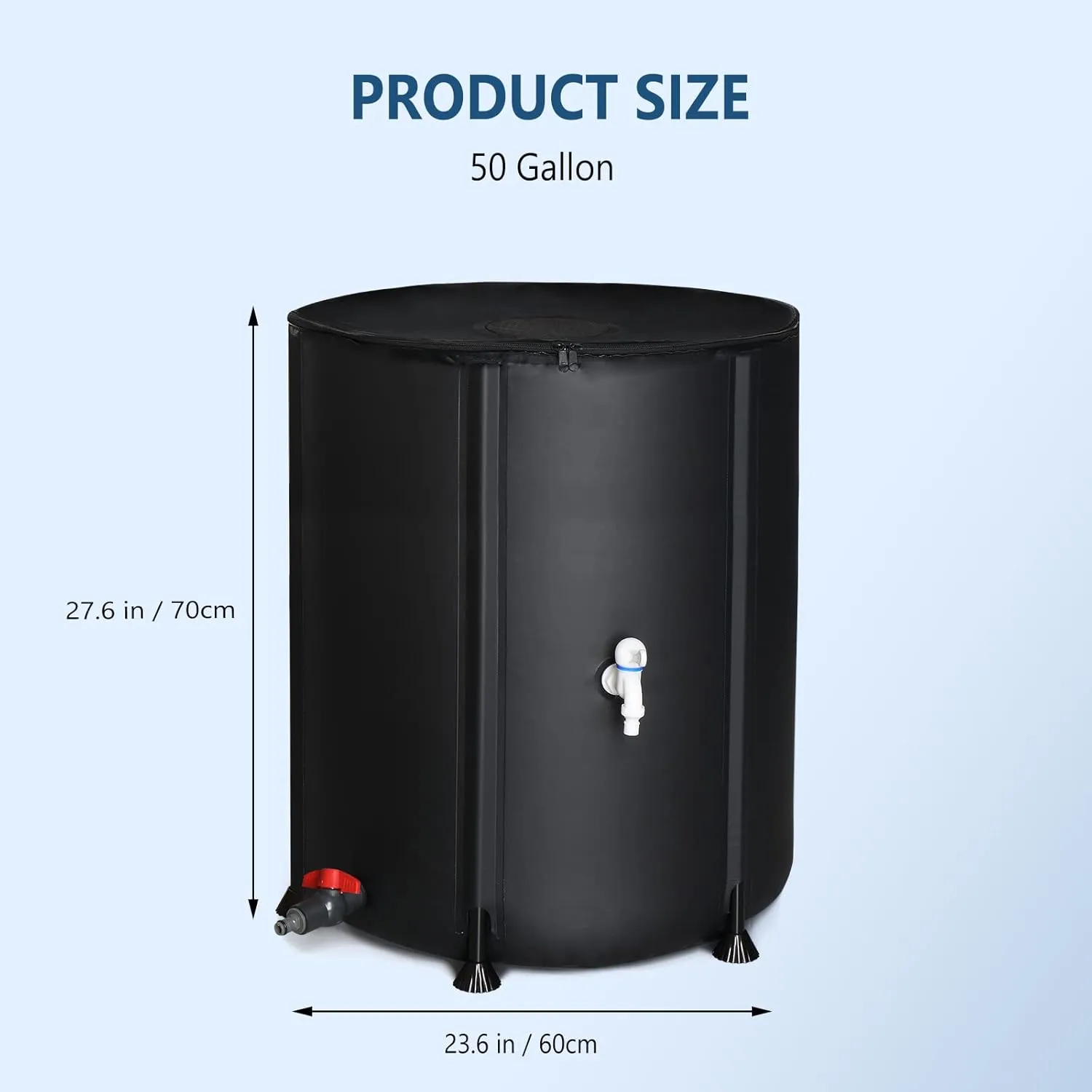 VINGLI Upgraded 50 Gallon Collapsible Rain Barrel, Portable Water Storage Rain Water Collection System, Weather Proof Sturdy Water Tank Water Catcher Container with Filter Spigot Overflow Kit