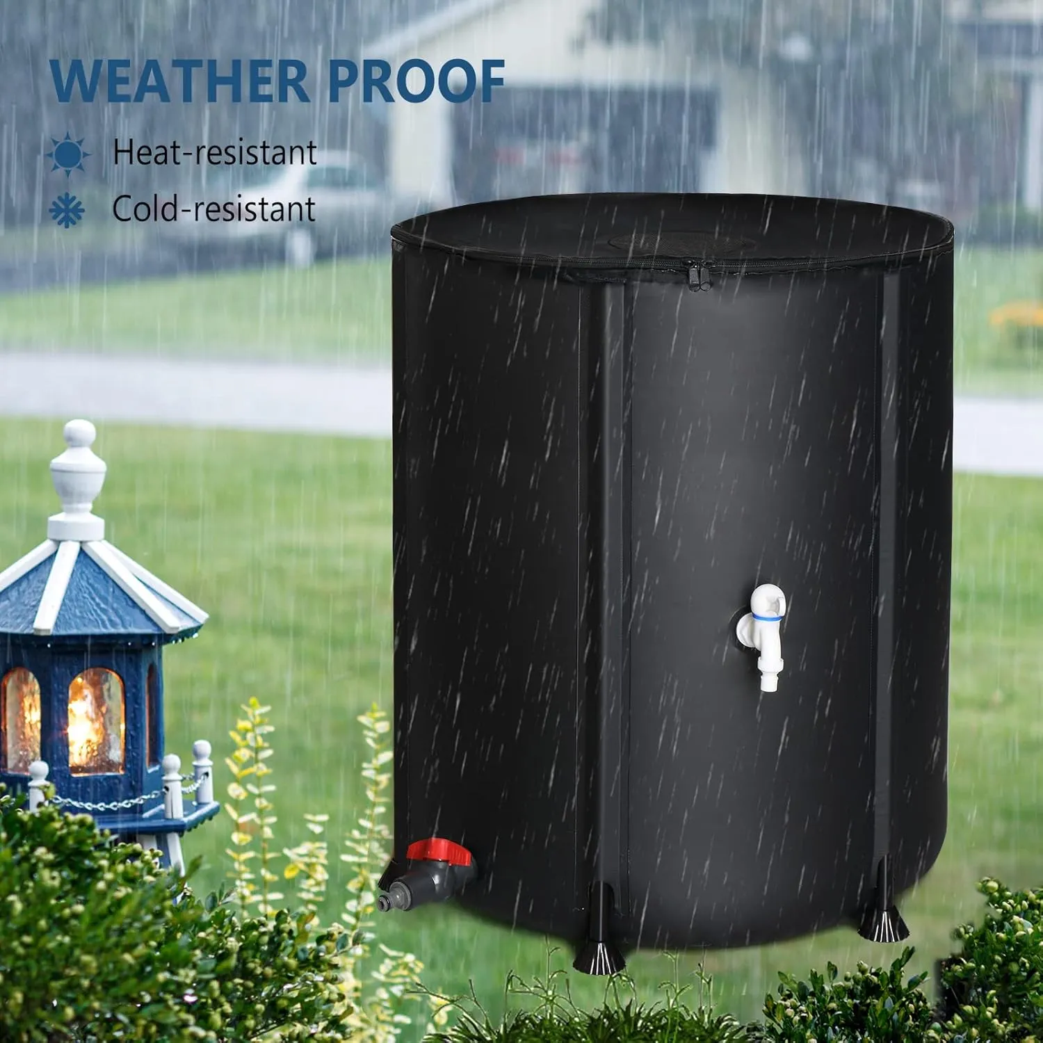 VINGLI Upgraded 50 Gallon Collapsible Rain Barrel, Portable Water Storage Rain Water Collection System, Weather Proof Sturdy Water Tank Water Catcher Container with Filter Spigot Overflow Kit