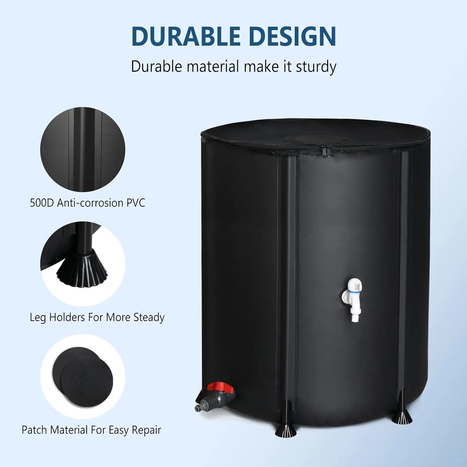 VINGLI Upgraded 50 Gallon Collapsible Rain Barrel, Portable Water Storage Rain Water Collection System, Weather Proof Sturdy Water Tank Water Catcher Container with Filter Spigot Overflow Kit