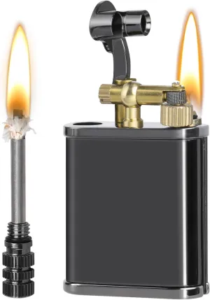 Vintage Trench Lighter, Permanent Match, Cool Pipe Lighter, Unique Brass Lighters, Antique Kerosene Lighters Fluid Refillable, Reusable Waterproof Forever Matches, Classic Gift for Men,Black