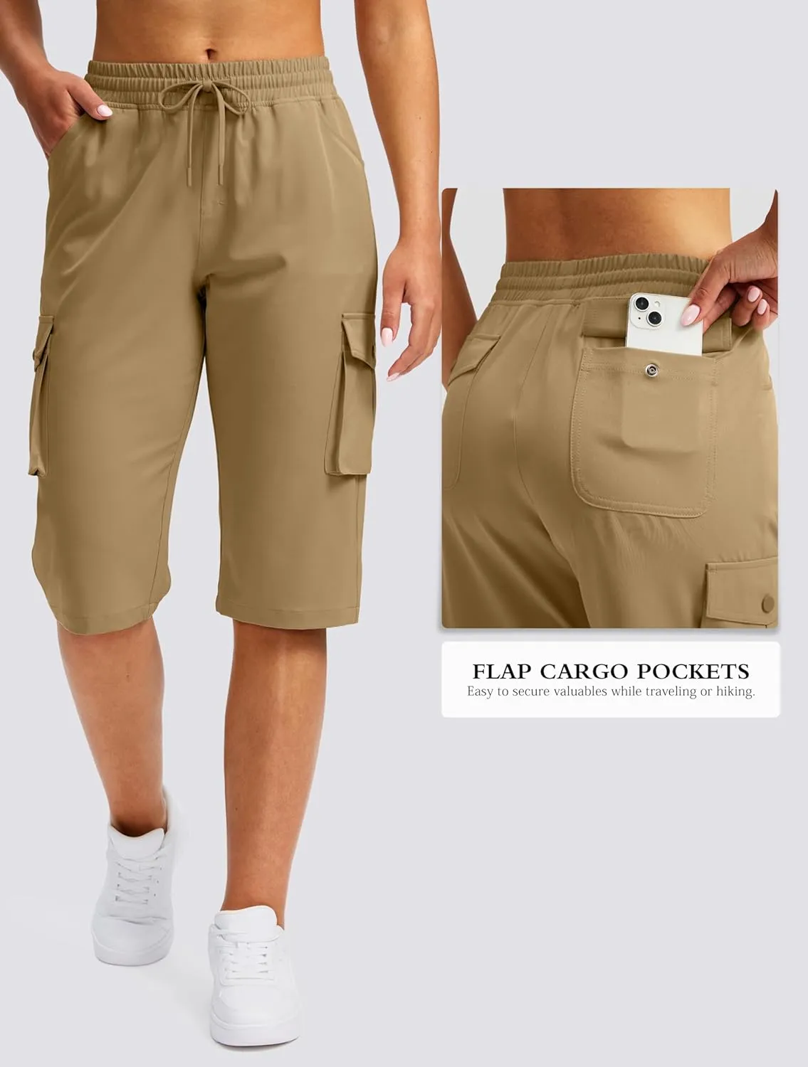 Viodia 15" Long Shorts for Women Hiking Cargo Bermuda Shorts Lightweight Knee Length Capris for Summer Travel Fishing