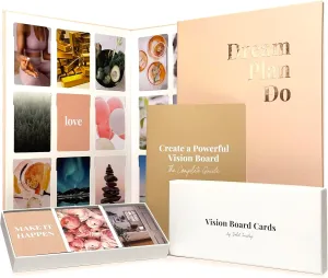 Vision Board Kit for Women - 168 Cards with Premium Pictures & Quotes, Foldable Board & Guide Book | Complete Manifestation Clip Art Craft Supplies for Adults | Original Dream Plan Do All-in-One Kit