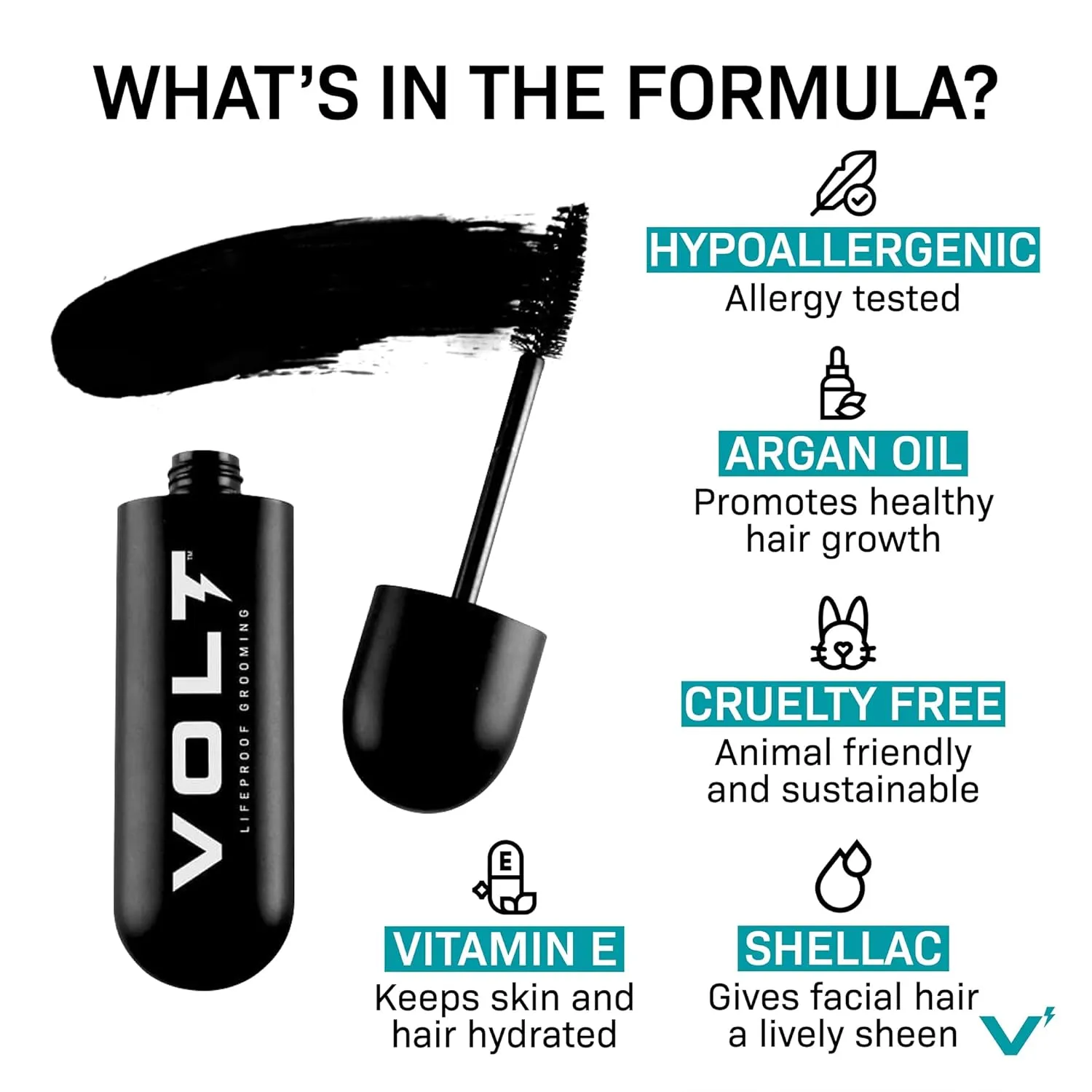 VOLT Grooming Instant Beard Color Single Pack - Quick Drying Plant Based Hypoallergenic Brush on Color for Beards, Mustaches, and Eyebrows - 0.35 Fl Oz (10 ml), Onyx (Black)