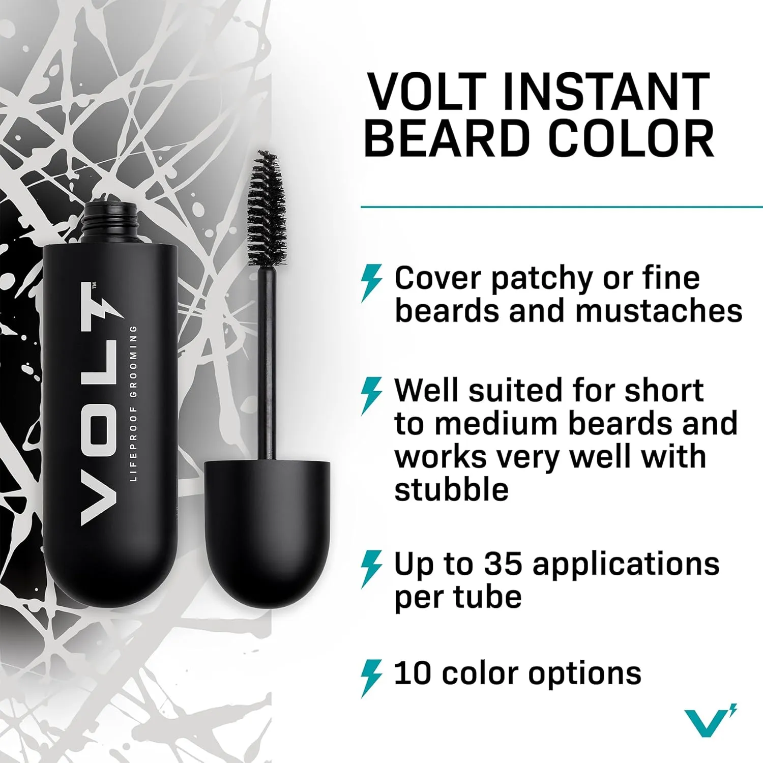 VOLT Grooming Instant Beard Color Single Pack - Quick Drying Plant Based Hypoallergenic Brush on Color for Beards, Mustaches, and Eyebrows - 0.35 Fl Oz (10 ml), Onyx (Black)