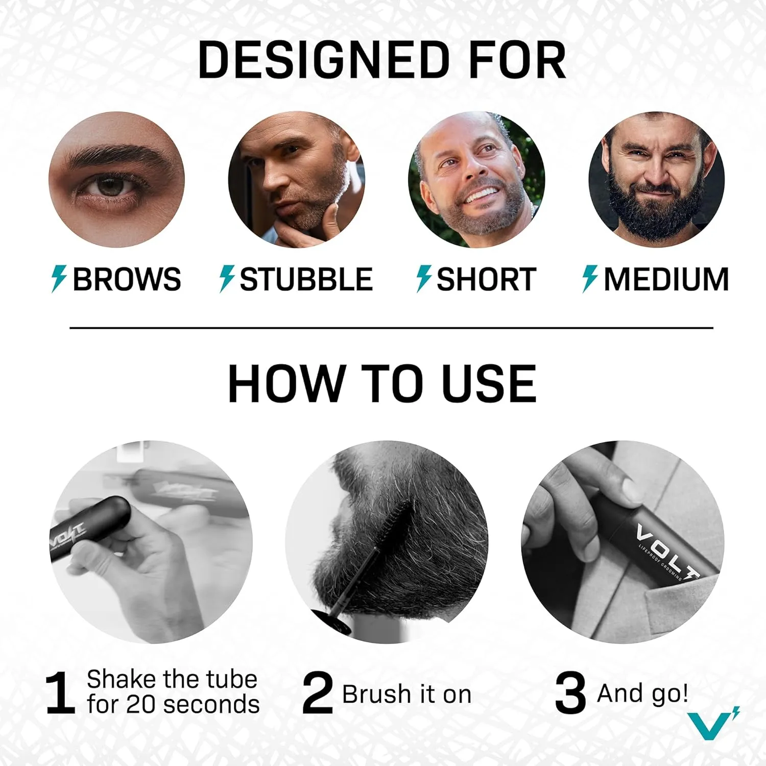 VOLT Grooming Instant Beard Color Single Pack - Quick Drying Plant Based Hypoallergenic Brush on Color for Beards, Mustaches, and Eyebrows - 0.35 Fl Oz (10 ml), Onyx (Black)