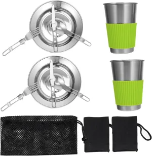 VOSAREA 11pcs Dinning Spoons Set Camping Tableware Set Stainless Steel Picnic Plates Utensils Kit