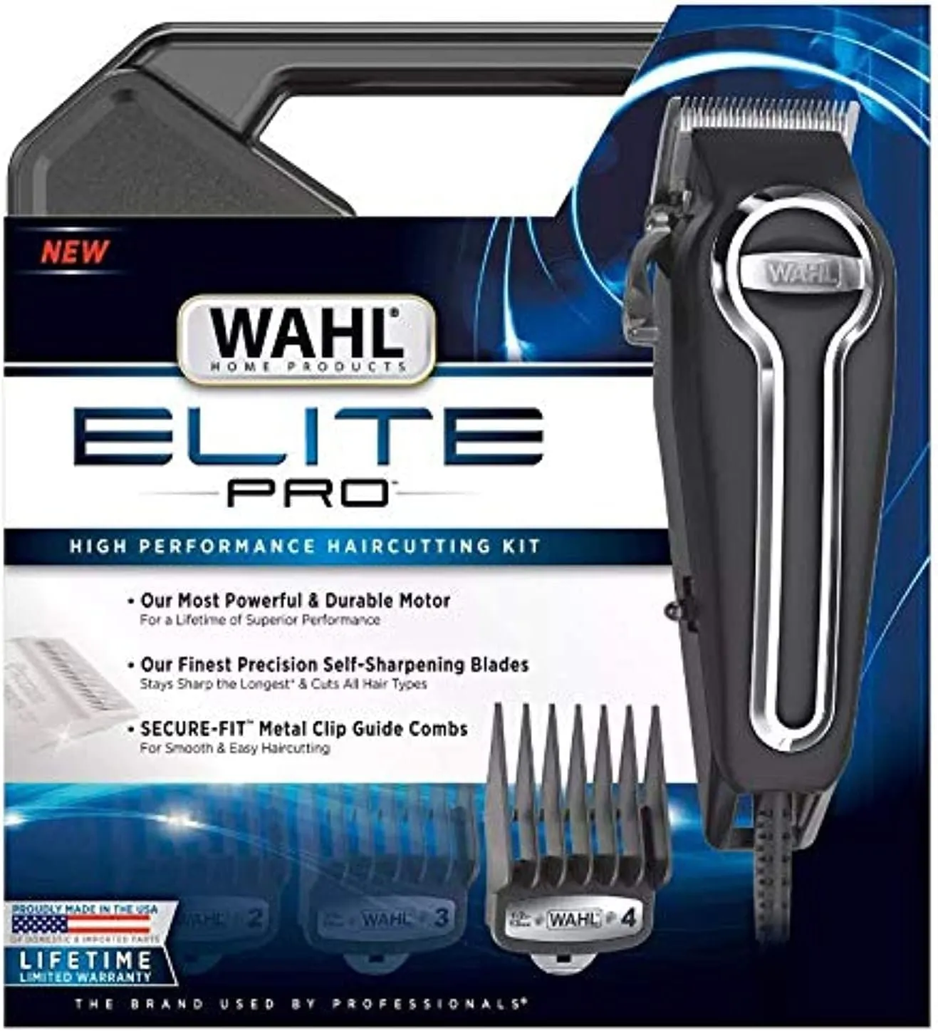 WAHL Clipper Elite Pro High Performance Haircut Kit for Men with Hair Clippers, Secure fit Guide Combs with Stainless Steel Clips by The Brand Used by Professionals. #79602